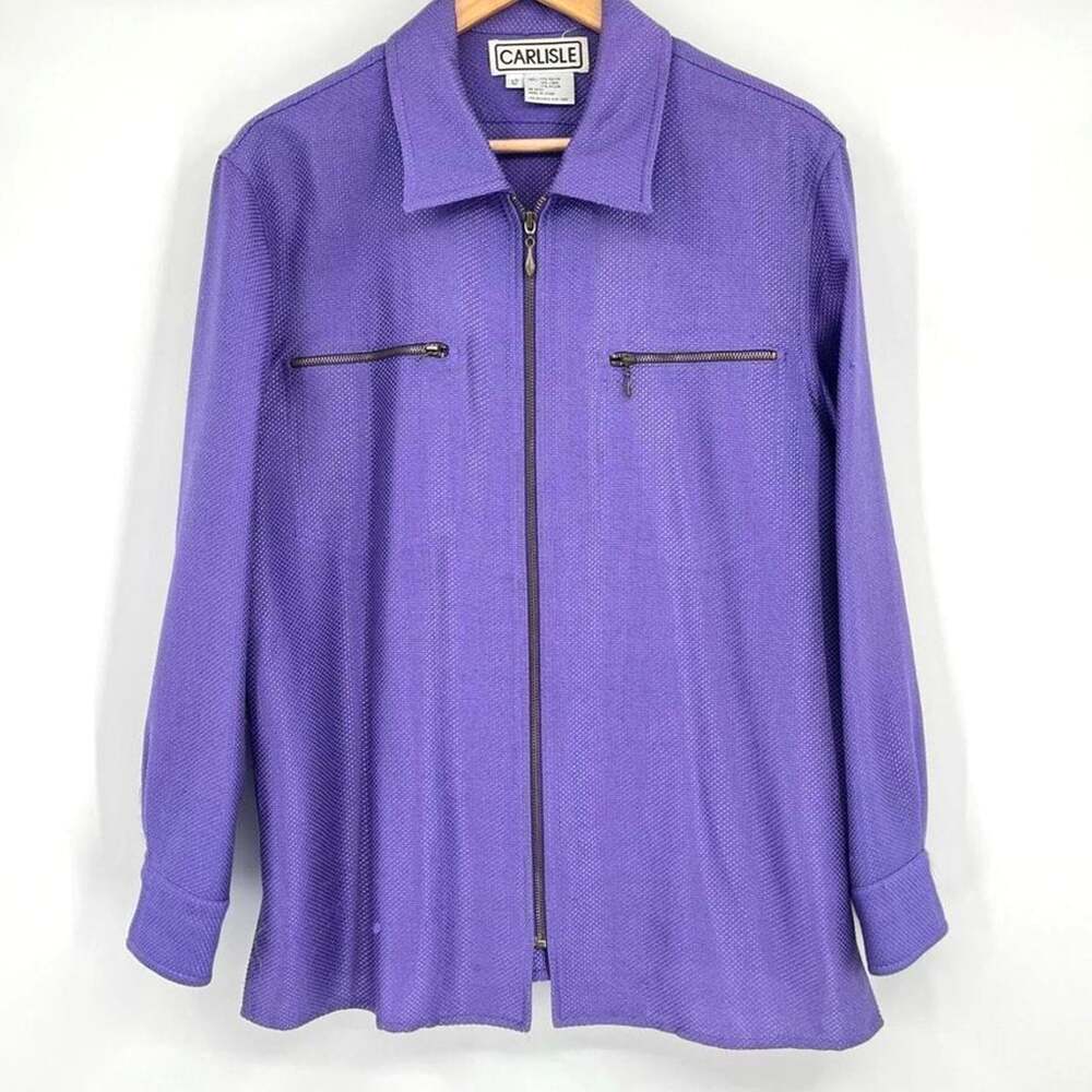 Carlisle Blazer Jacket Purple Front Zip Collared Textured Long Sleeves Womens 12